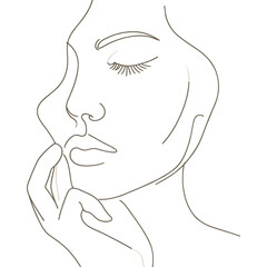 Minimalist line art of a woman's profile with a serene expression and delicate features