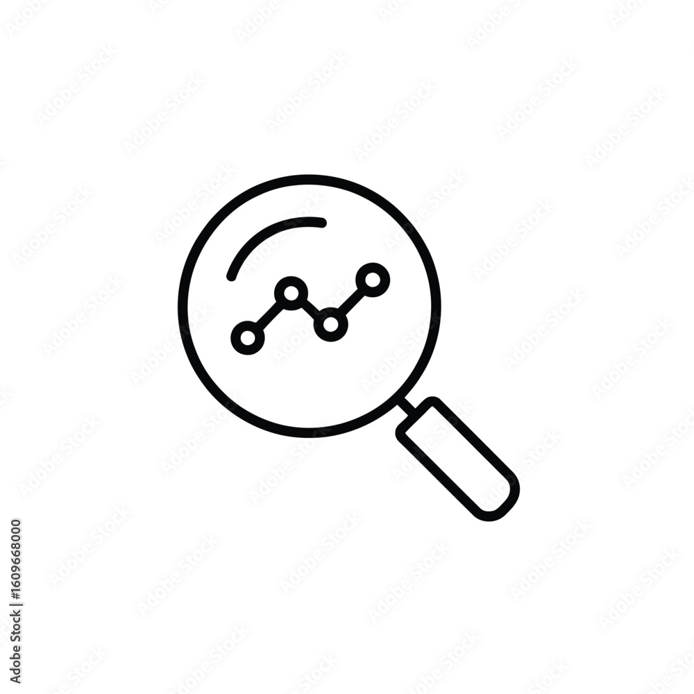 Poster Magnifying Glass with Graph Line Chart Analysis and Search Data Visualization