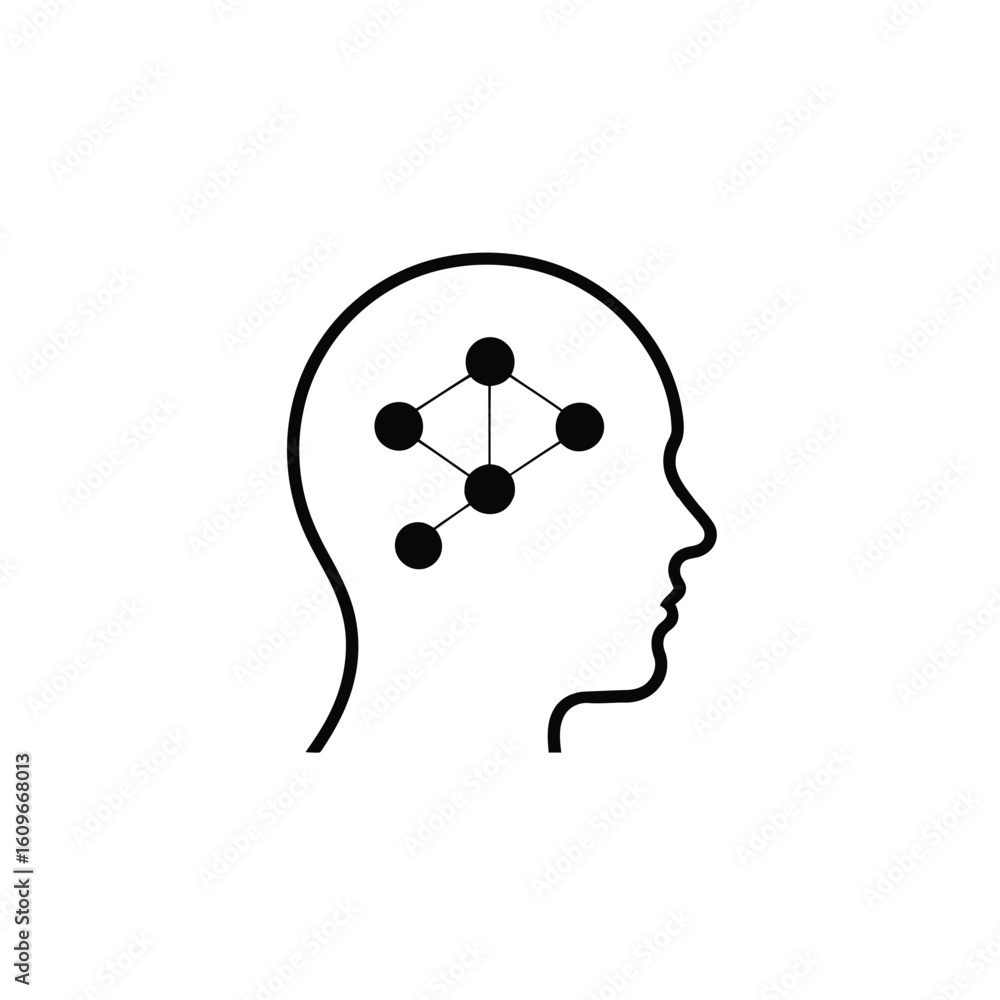Poster artificial intelligence in the human brain with a network of connected thoughts represented inside