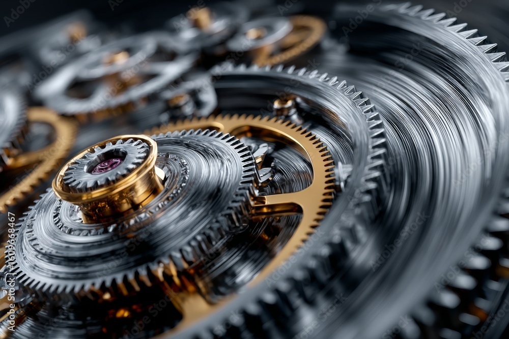 Poster gears and cogs of a complex mechanism with intricate metalwork