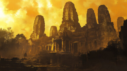 Angkor Wat, Cambodia, Graphic element isolation background for your design asset, game asset, video game, mobile game, web asset Illustration
