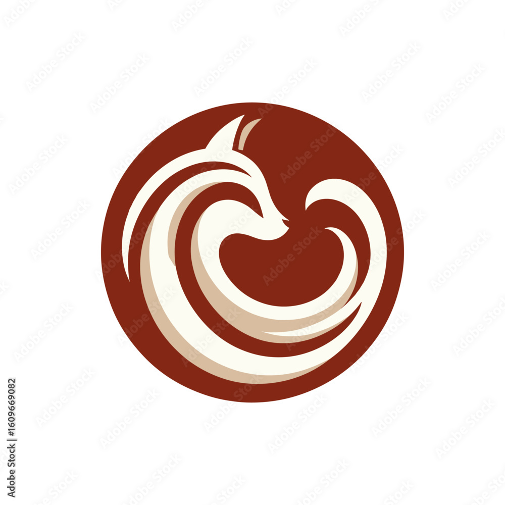 Poster stylized fox silhouette with flowing lines in a circular design against a solid background