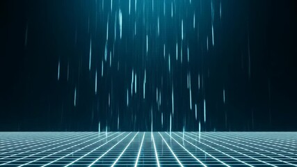 Abstract Digital Rain Falling on Grid Surface, Futuristic Concept - Powered by Adobe