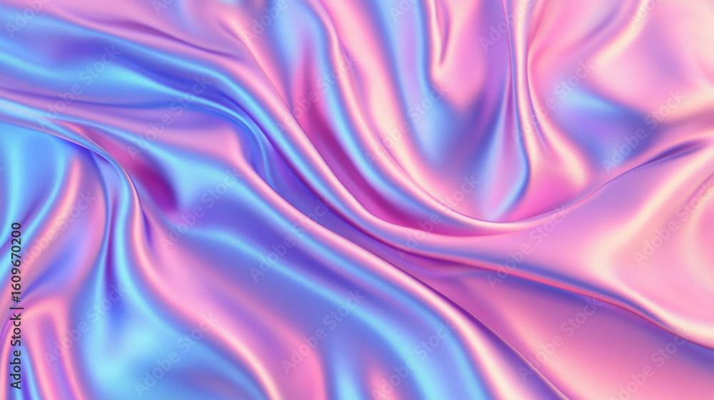 Poster iridescent fabric background with flowing waves. holographic shiny texture. abstract digital art con