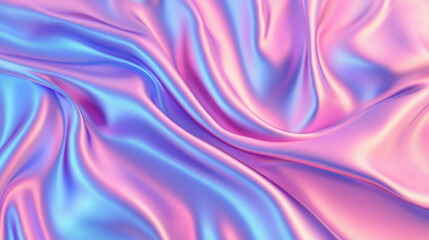 Obraz premium Iridescent fabric background with flowing waves. Holographic shiny texture. Abstract digital art concept for design and luxury.