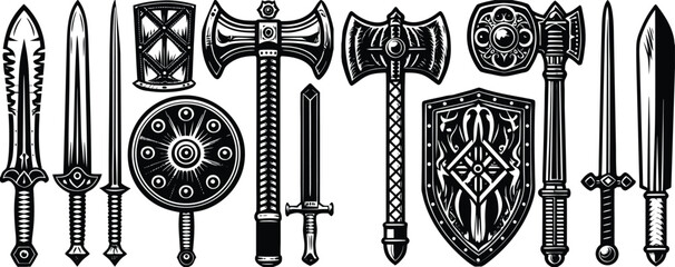 "High-Detail Fantasy Vector Pack – Swords, Hammers, Magic Staffs & Shields in RPG Style"
