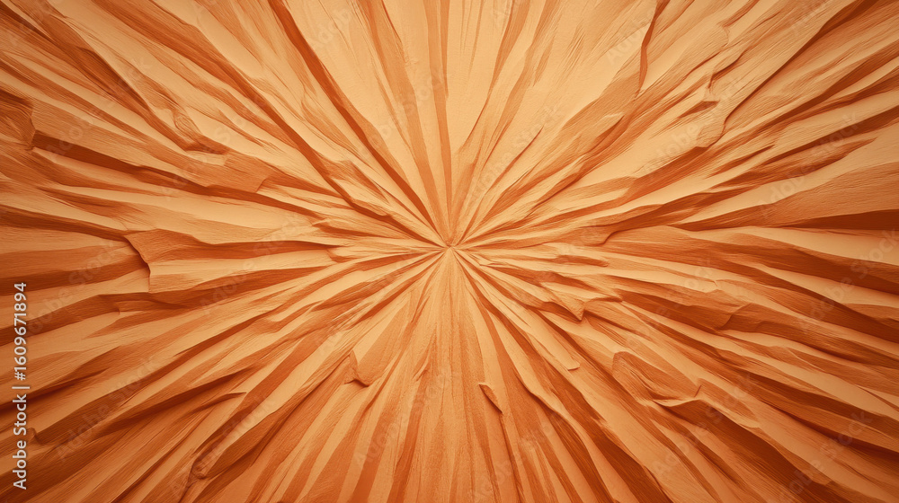 Poster abstract orange pleated fabric texture background. dynamic paper art texture with radial folds and c