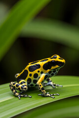 Fototapeta premium Vibrant tropical frog on green leaf wildlife photography