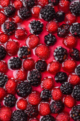 Pie, cheesecake with raspberries and blackberries, mascarpone cheese. Piece of cheesecake