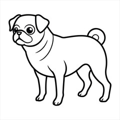 Simple line art drawing of a pug dog standing