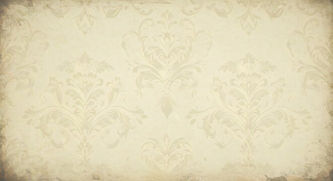 Fototapeta Vintage Damask Pattern Background - Aged Beige and Cream Wall Paper Texture