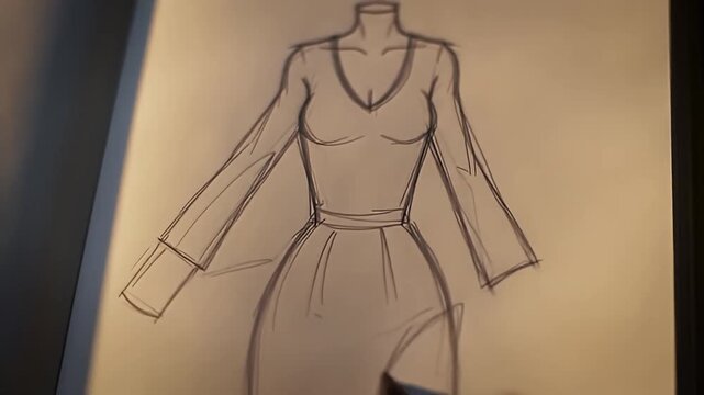 Dress sketched in pencil on sketchpad, cropped to hand drawing line on the paper