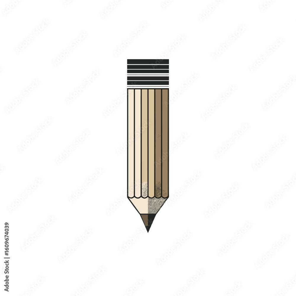 Poster a close-up illustration of a sharpened pencil with detailed texture and shading on a white backgroun