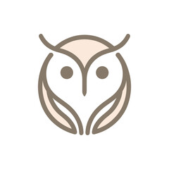 Minimalistic owl logo design featuring stylized features and natural elements