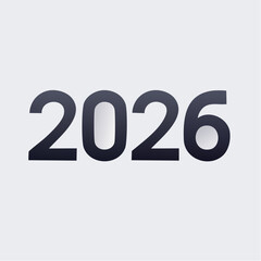 Year 2026: A sleek, minimalist digital display, representing the year 2026, stands boldly. This image can serve as a vibrant symbol of forward-thinking, planning, or futuristic concept.