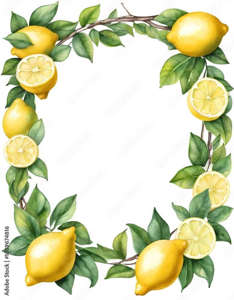 Poster bright lemon citrus watercolor art frame perfect for invitations and decorative purposes in various 
