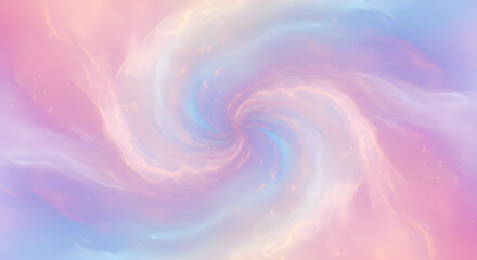 A swirling vortex of pastel colors creates a dreamy nebula effect