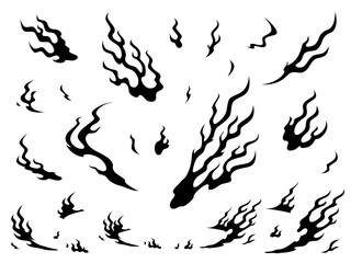 和風の炎のエフェクトのイラスト素材セット_シルエット