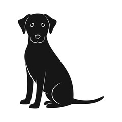 Black dog silhouette sitting obediently on white background