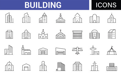 Icon Collection of Buildings for Construction, Architecture, and City Planning