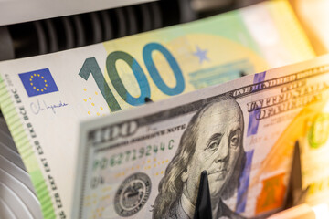 Euro to US dollar exchange rate. Economic concept, Financial analysis, interest rate cuts and...