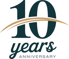 10th Anniversary logo with bold typography, golden swoosh, and stylish lettering—ideal for milestone celebrations and brand identity visuals
