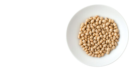 Fototapeta premium A close-up of light brown chickpeas arranged in a white bowl on a white isolated background.