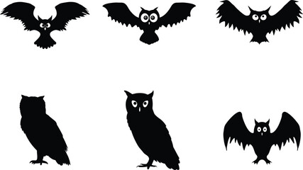 Set of owl silhouettes for Halloween. vector silhouette Owl silhouettes, Barn owl silhouette, Owl silhouettes vector illustration, Owl clipart.