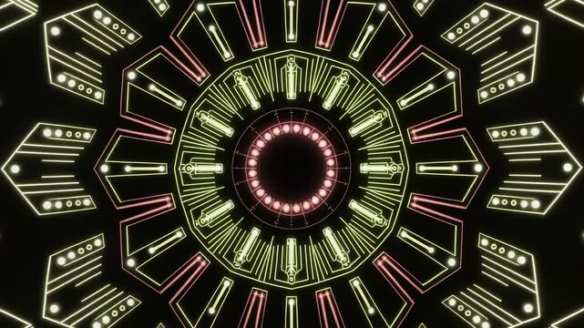 Circular Circuit Board with Rotating, Pulsing Rings and Expanding Center