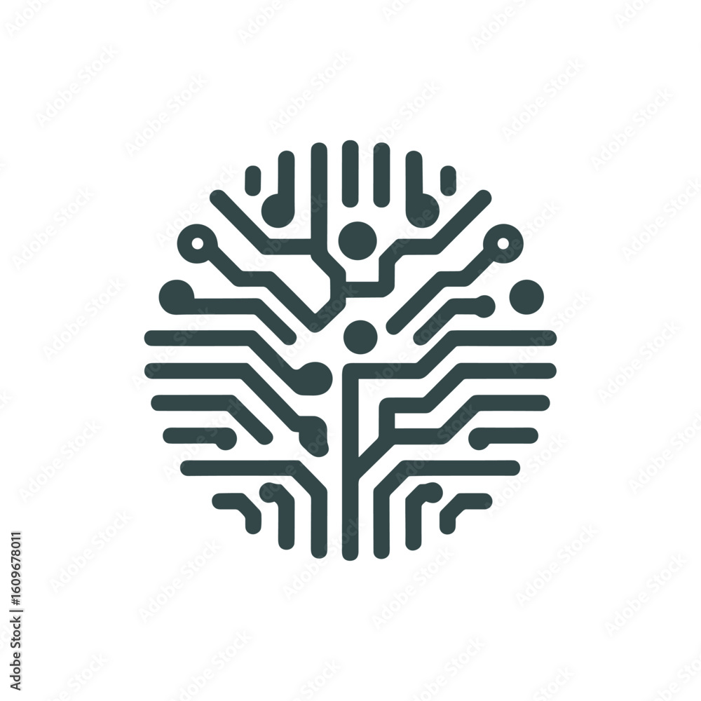 Poster abstract representation of a circuit board in a circular shape, symbolizing technology and innovatio