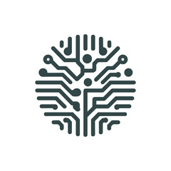 Abstract representation of a circuit board in a circular shape, symbolizing technology and innovation