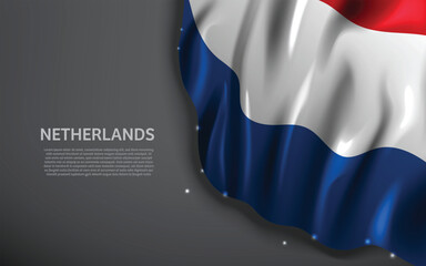 Realistic illustration of Netherlands flag with flowing texture on dark background
