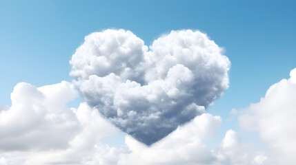 A heart-shaped cloud in the sky with a blue sky in the background.