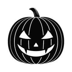 Black silhouette of a carved jack o lantern with a sinister grin