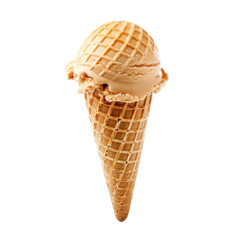 Caramel-colored ice cream scoop in a waffle cone