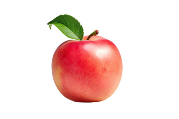 Fresh red apple with a green leaf on a white isolated background.