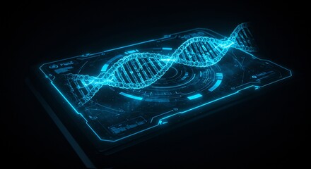 Futuristic DNA Helix on Digital Interface