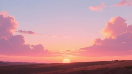 Obraz premium Serene Sunset Over a Vast Landscape