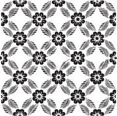 Monochrome Floral Pattern Seamless Design Intricate Blossoms and Striped Petals Modern Textile Print Botanical Artwork Black and White Backdrop