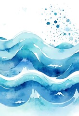 Waves crashing with vibrant hues of blue in an enchanting watercolor art piece designed for serene reflection and contemplation Generative AI