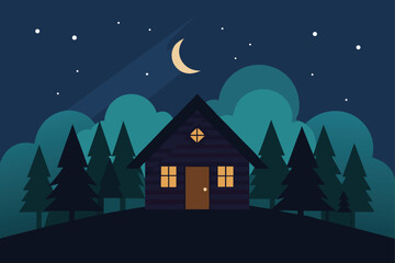 Fototapeta premium cabin in forest under starlight