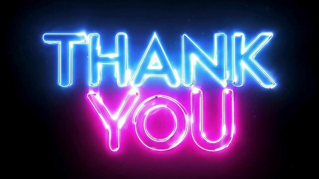 Glowing neon "Thank You" sign animation on dark background