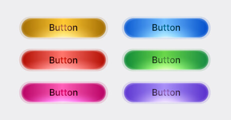 Set of 3d elegant glossy rounded buttons in 3d neumorphism or soft UI style, different colors, isolated on white background. 3d vector illustration. Vector illustration