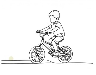 Fototapeta premium A minimalist line drawing of a young boy riding a bicycle on a road.