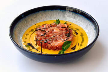 A Beautifully Presented Dish Featuring Layers of Delicate Flavors, Textures, and Garnishes Sure to Delight Any Culinary Enthusiast's Palate