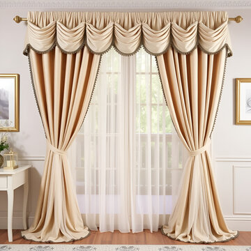 Curtains with lambrequin and tulle
