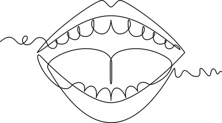 one line art mouth vector illustration. line art, one continuous line, simple, hand drawn and sketch style. for icons, symbols, signs or logos. PNG