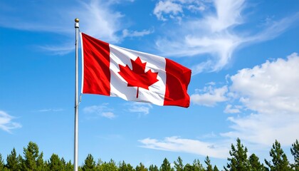 Canadian flag waving in a clear blue sky (2)