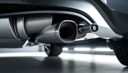 Close-up of a modern car's exhaust system