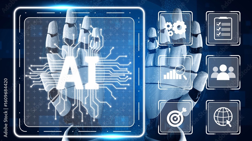 Poster ai assistant brain processor with llm technology, big data, machine learning, generative ai for busi